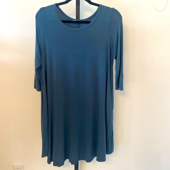 Uge Womens Stretchy T-shirt Feel Tunic Dress 3/4 Slv Pockets Flowy USA Teal Sz S - Picture 1 of 7
